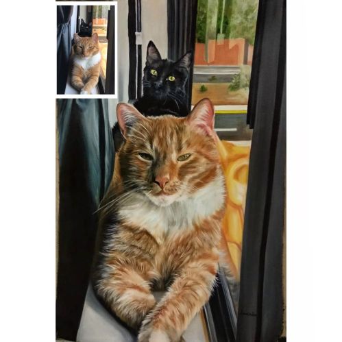 100% Handmade Cat Painting as Cat Loss Gift